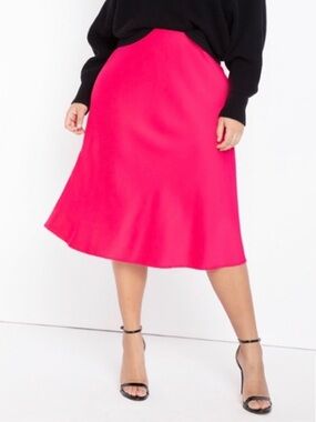 Eloquii Pink Satin Midi Skirt Size 16